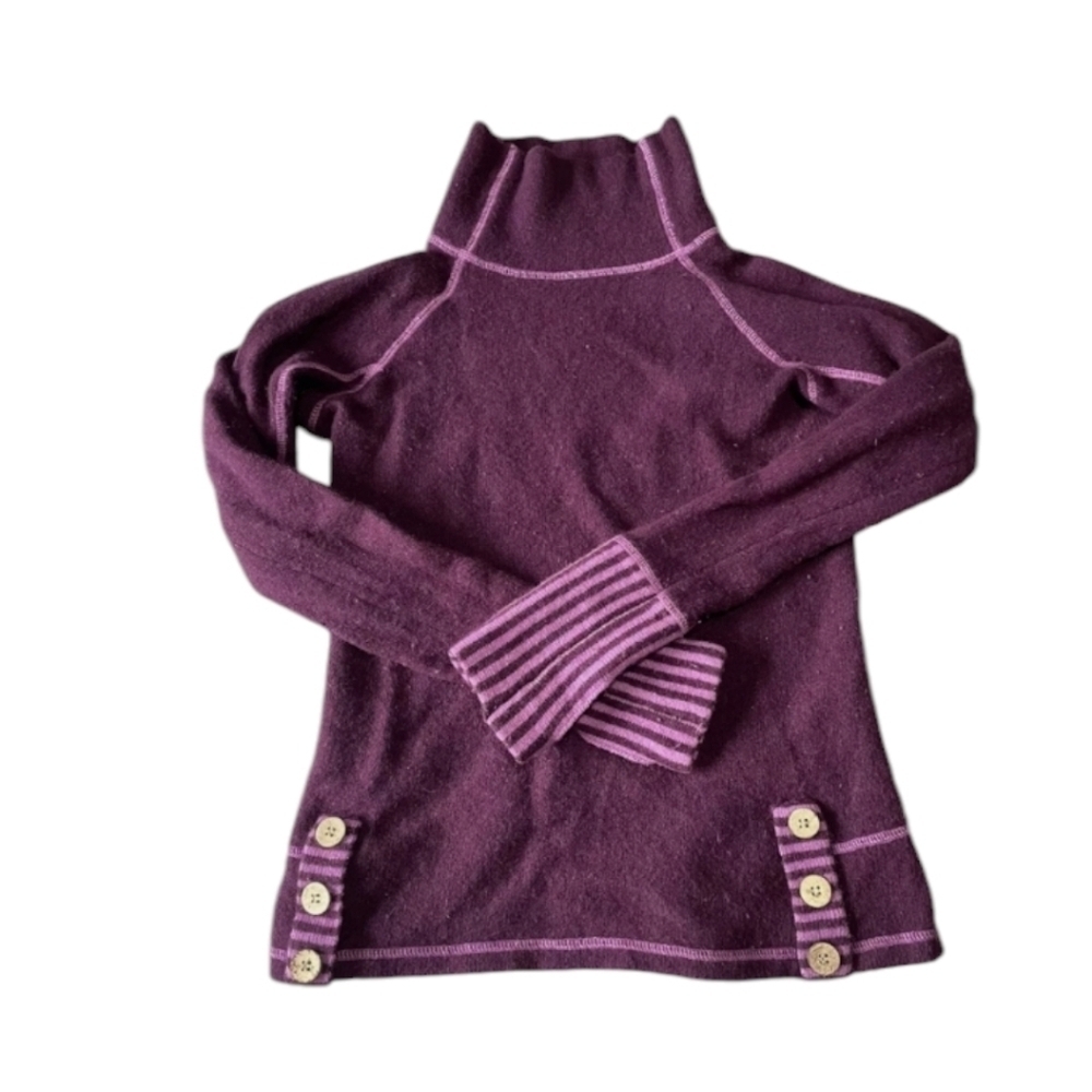 Akini Wool Mock Neck Indie Boho Sweater Purple Stripe Pullover Buttons sz XS - Picture 7 of 13